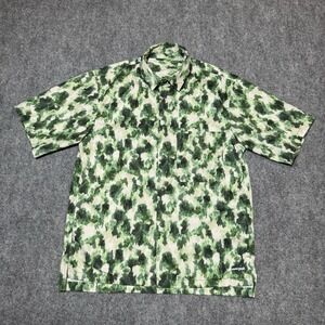 Snow Peak Button Up Snap Shirt Short Sleeve Men's Small Green Camo Splatter‎